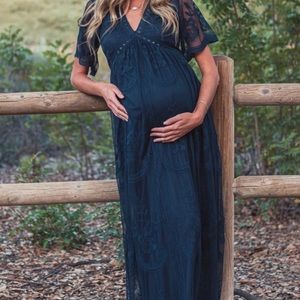 Pinkblush Maternity Navy Blue Mesh Overlay Dress